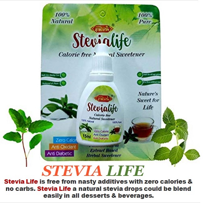 Total Satvik Stevia Life Calorie Free Natural Sweetener purified Stevia extract based 15 ML Not less than 60 Servings 10 Pieces Combo