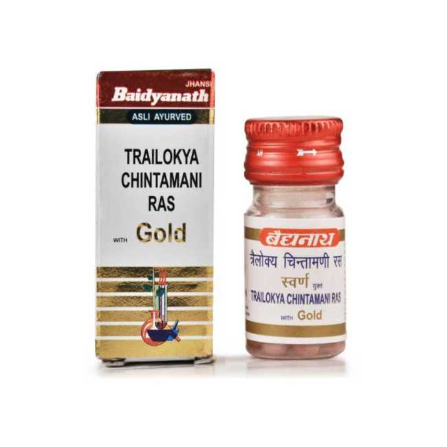 Baidyanath Trailokya Chintamani Ras with Gold - 10 Tablets
