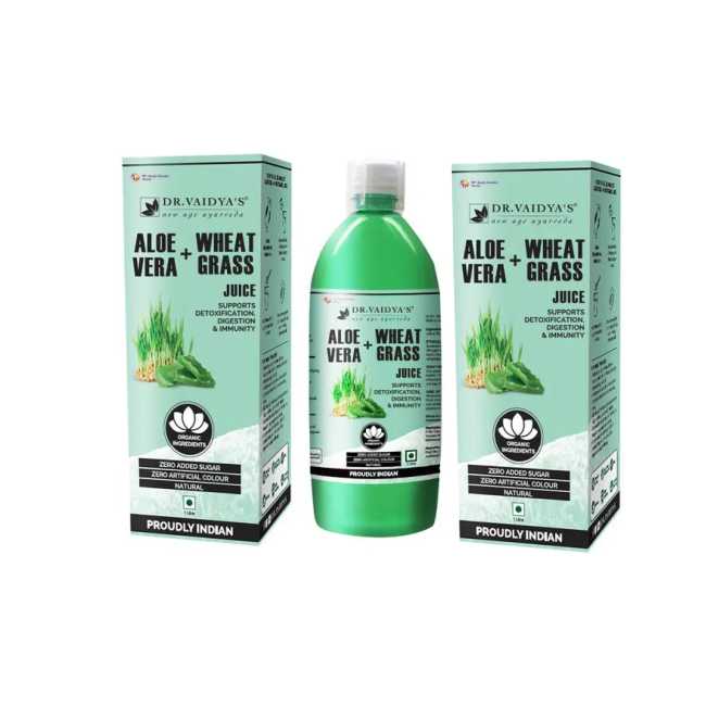 Dr Vaidyas Aloevera + Wheatgrass Juice Concentrate 1L - Pack of Three