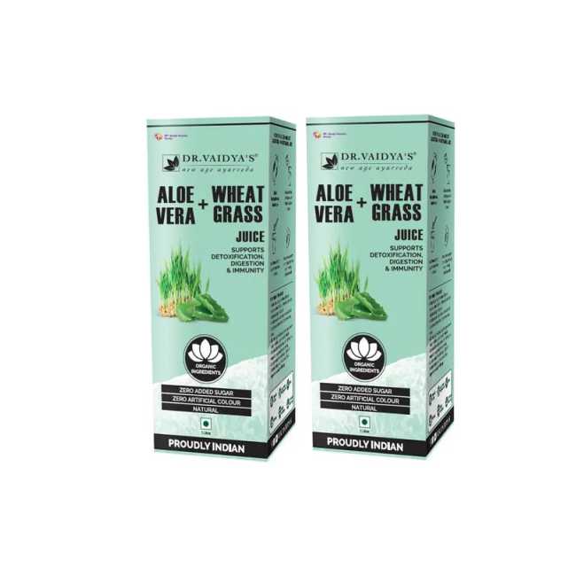 Dr Vaidyas Aloevera + Wheatgrass Juice Concentrate 1L - Pack of Two